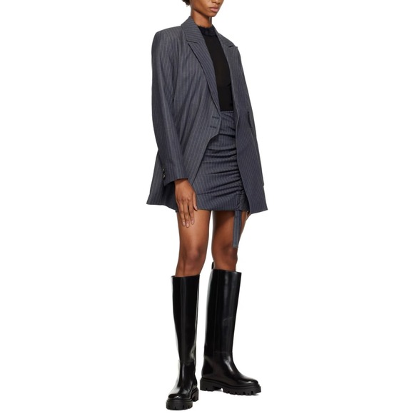 Ganni Jackets & Blazers - GANNI Pinstripe Wrap Jacket Womens 40 Gray Long Sleeve Belted Blazer
